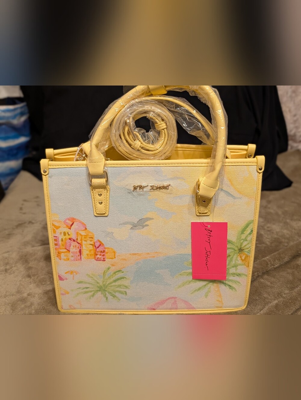 Betsey Johnson Yellow & Pastel Coastal Canvas Tote